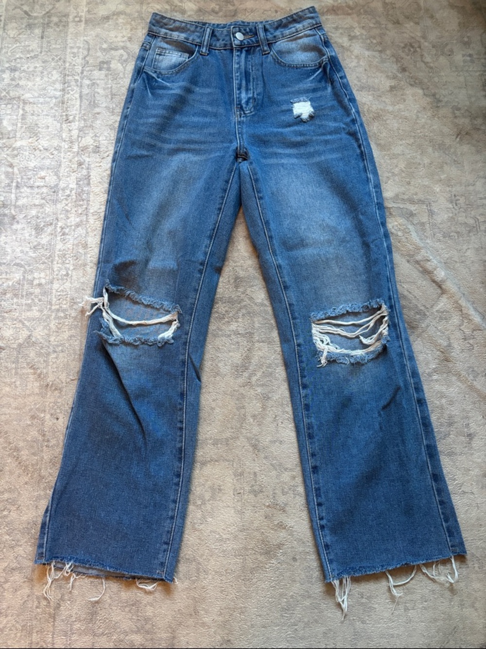 SHEIN Distressed Dark Blue Wide-Leg Jeans
